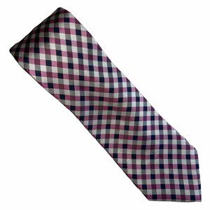 Tommy Hilfiger Pink Navy Diamond Geometric Long Two-Tone 100% Silk Tie Necktie
